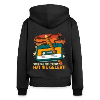 Retro Kassette 80er 90er Vintage - Frauen Premium Bio Zip Hoodie - Schwarz - Hinten - Julia (174cm)