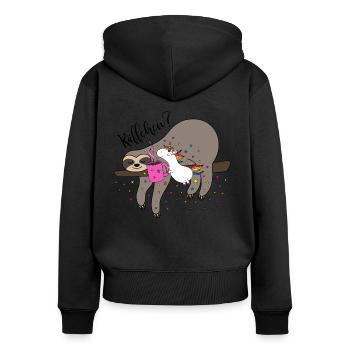 Kaffee Einhorn Faultier Käffchen Kaffeetasse Büro - Frauen Premium Bio Zip Hoodie - Schwarz - Hinten - Julia (174cm)
