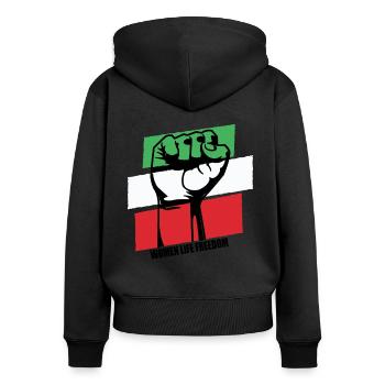 Soutenir la liberté de vie des femmes Drapeau iranien - Sweat à capuche zippé Premium bio Femme - noir - Dos - Julia (174cm)