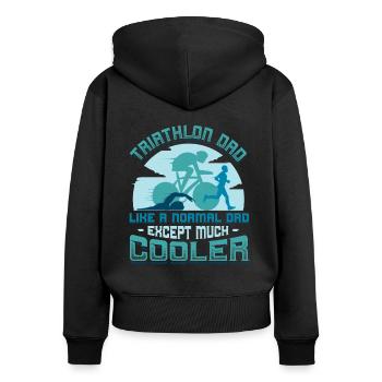 Triathlon-Dad, wie ein normaler Dad, nur cooler. - Frauen Premium Bio Zip Hoodie - Schwarz - Hinten - Julia (174cm)