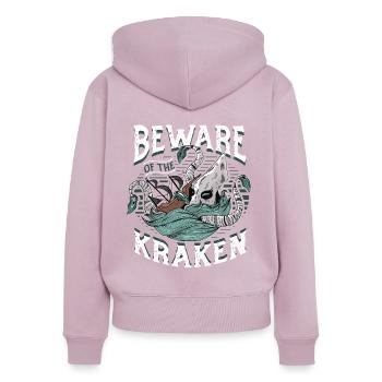 Méfiez-vous du Kraken - Sweat à capuche zippé Premium bio Femme - rose poudré - Dos - Julia (174cm)