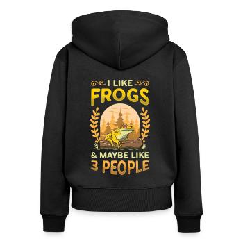 J’aime les grenouilles et peut-être 3 personnes - Sweat à capuche zippé Premium bio Femme - noir - Dos - Julia (174cm)