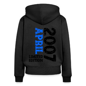2007 April Limited Edition Geburtstag Geschenk - Frauen Premium Bio Zip Hoodie - Schwarz - Hinten - Julia (174cm)