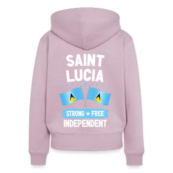 Sainte-Lucie - Sweat à capuche zippé Premium bio Femme - rose poudré - Dos - Julia (174cm)