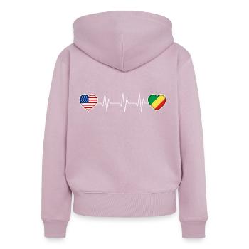 République du Congo - Sweat à capuche zippé Premium bio Femme - rose poudré - Dos - Julia (174cm)