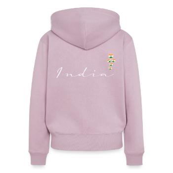Indien - Frauen Premium Bio Zip Hoodie - Altrosa - Hinten - Julia (174cm)