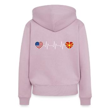 Macédoine du Nord - Sweat à capuche zippé Premium bio Femme - rose poudré - Dos - Julia (174cm)