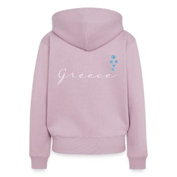 Grèce - Sweat à capuche zippé Premium bio Femme - rose poudré - Dos - Julia (174cm)