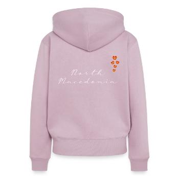 Macédoine du Nord - Sweat à capuche zippé Premium bio Femme - rose poudré - Dos - Julia (174cm)