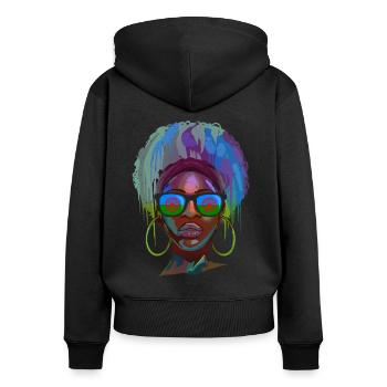Roma - Frauen Premium Bio Zip Hoodie - Schwarz - Hinten - Julia (174cm)