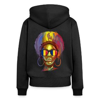 Roumanie - Sweat à capuche zippé Premium bio Femme - noir - Dos - Julia (174cm)