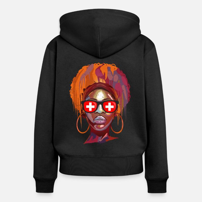Suisse - Sweat à capuche zippé Premium bio Femme - noir