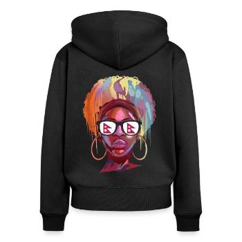 Nepal - Frauen Premium Bio Zip Hoodie - Schwarz - Hinten - Julia (174cm)