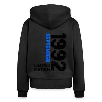 1992 September Limited Edition 31. Geburtstag Deko - Frauen Premium Bio Zip Hoodie - Schwarz - Hinten - Julia (174cm)