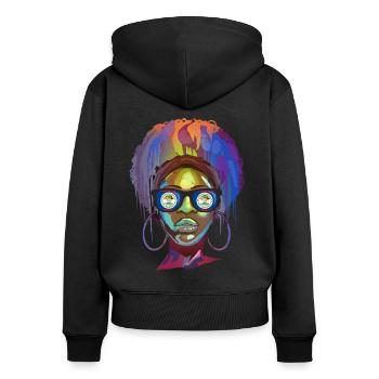 Belize - Frauen Premium Bio Zip Hoodie - Schwarz - Hinten - Julia (174cm)