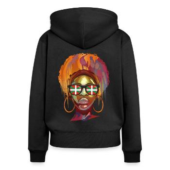 Pays Basque - Sweat à capuche zippé Premium bio Femme - noir - Dos - Julia (174cm)