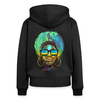 Ruanda - Frauen Premium Bio Zip Hoodie - Schwarz - Hinten - Julia (174cm)