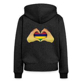 Mauritius - Frauen Premium Bio Zip Hoodie - Schwarz - Hinten - Julia (174cm)