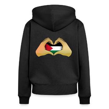 Palestine - Sweat à capuche zippé Premium bio Femme - noir - Dos - Julia (174cm)
