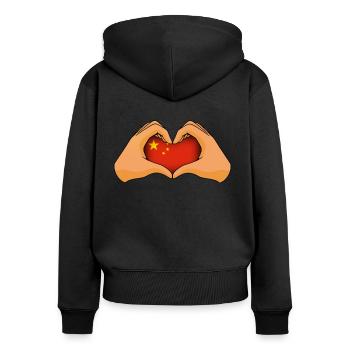 Chine - Sweat à capuche zippé Premium bio Femme - noir - Dos - Julia (174cm)