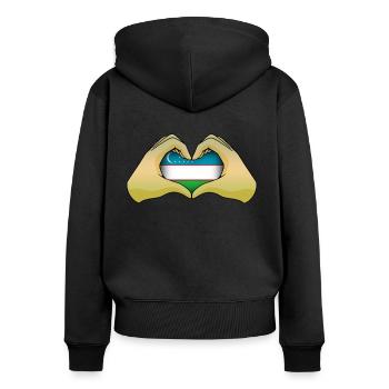 Ouzbékistan - Sweat à capuche zippé Premium bio Femme - noir - Dos - Julia (174cm)