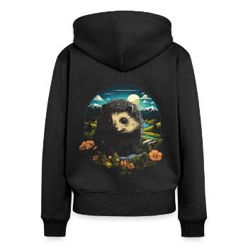 Igel Tier - Frauen Premium Bio Zip Hoodie - Schwarz - Hinten - Julia (174cm)