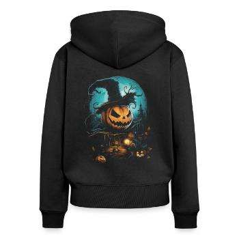 Halloween Creepy Artwork Horreur - Sweat à capuche zippé Premium bio Femme - noir - Dos - Julia (174cm)