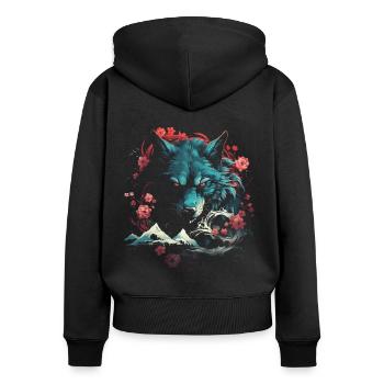 Wolf Japanisch Japanische Kunst Anime Traditionell - Frauen Premium Bio Zip Hoodie - Schwarz - Hinten - Julia (174cm)