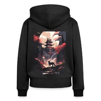 Japanese Wolf Wolves Manga Tokyo Cherry Blossoms - Women's Premium Organic Zip Hoodie - black - Back - Julia (174cm)