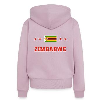 Zimbabwe - Sweat à capuche zippé Premium bio Femme - rose poudré - Dos - Julia (174cm)