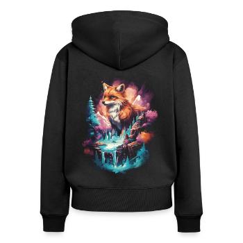 Fox Foxes Fantasy Illustration - Women's Premium Organic Zip Hoodie - black - Back - Julia (174cm)