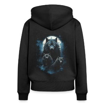Dunkle Kunst Wolf Wald Mythisch - Frauen Premium Bio Zip Hoodie - Schwarz - Hinten - Julia (174cm)