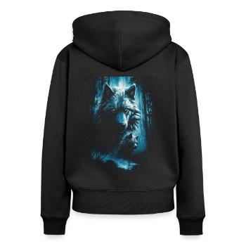 Dunkle Kunst Wolf Wald Mythisch - Frauen Premium Bio Zip Hoodie - Schwarz - Hinten - Julia (174cm)