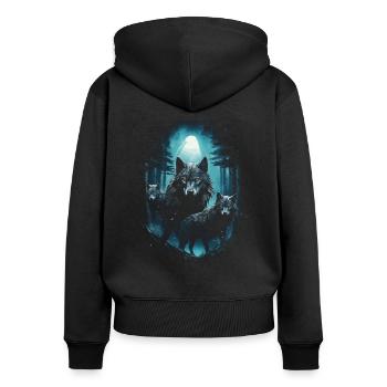 Dunkle Kunst Wolf Wald Mythisch - Frauen Premium Bio Zip Hoodie - Schwarz - Hinten - Julia (174cm)