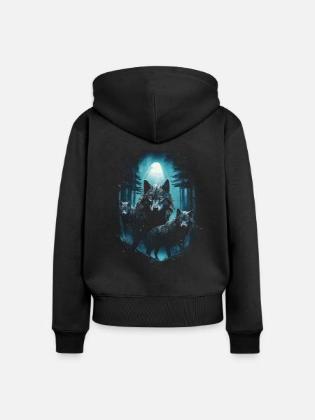 Dunkle Kunst Wolf Wald Mythisch - Frauen Premium Bio Zip Hoodie - Schwarz