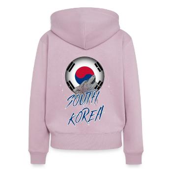 Corée du Sud - Sweat à capuche zippé Premium bio Femme - rose poudré - Dos - Julia (174cm)