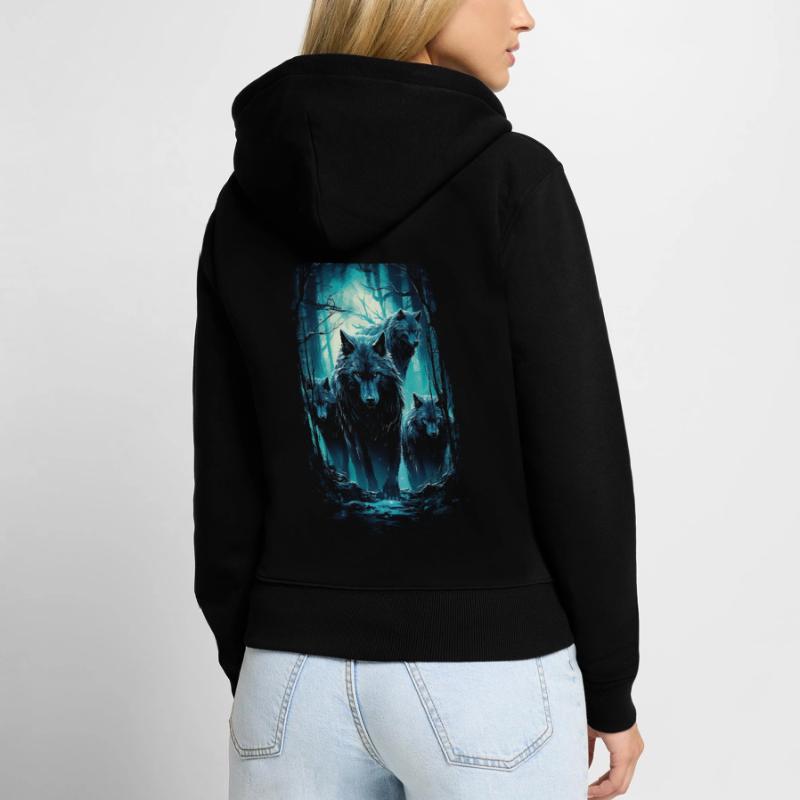 Fantasy Wolf Magic Pack Mysterious Women's Premium Organic Zip Hoodie