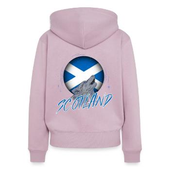 Schottland - Frauen Premium Bio Zip Hoodie - Altrosa - Hinten - Julia (174cm)