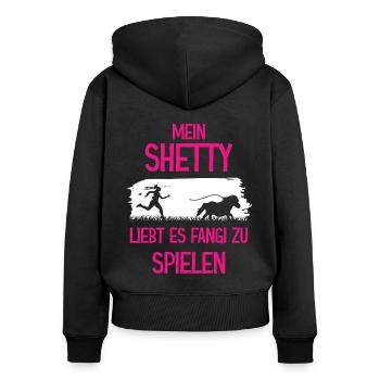 Shetty spielt Fangi - Frauen Premium Bio Zip Hoodie - Schwarz - Hinten - Julia (174cm)