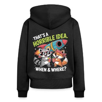 Chaosfreunde auf Raketenmission - Frauen Premium Bio Zip Hoodie - Schwarz - Hinten - Julia (174cm)