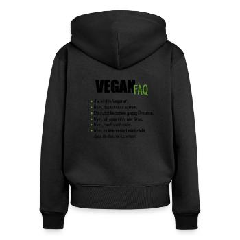 Vegan FAQ Veganer Spruch Fragen Ernährung Veggie - Frauen Premium Bio Zip Hoodie - Schwarz - Hinten - Julia (174cm)