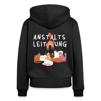 Anstaltsleitung -Verrückt nach Katzen - Frauen Premium Bio Zip Hoodie - Schwarz - Hinten - Julia (174cm)
