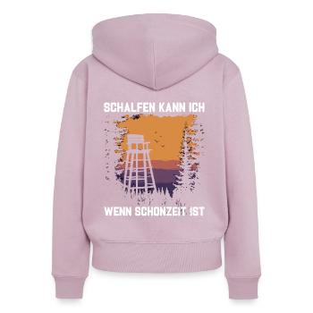 Chasse Saison Fermée - Sweat à capuche zippé Premium bio Femme - rose poudré - Dos - Julia (174cm)