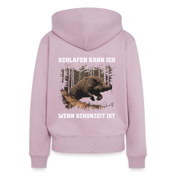 Chasse Saison Fermée - Sweat à capuche zippé Premium bio Femme - rose poudré - Dos - Julia (174cm)