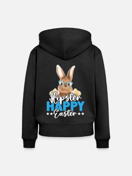 Hipster Happy Easter - Frauen Premium Bio Zip Hoodie - Schwarz