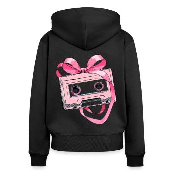 Coquette Bow Cassette Strap 80s Retro - Women's Premium Organic Zip Hoodie - black - Back - Julia (174cm)