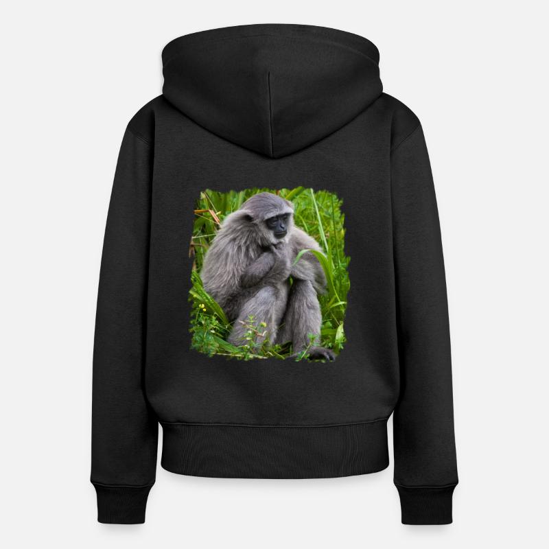 Singe Monkey Gibbon affe - Sweat à capuche zippé Premium bio Femme - noir