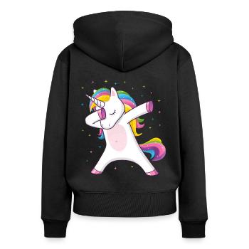 Dabbing Licorne Idée cadeau Dabbing Unicorn - Sweat à capuche zippé Premium bio Femme - noir - Dos - Julia (174cm)