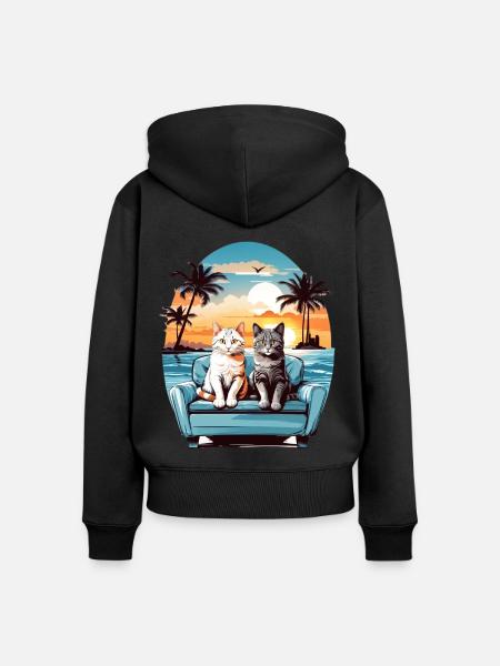 Katzen am Meer - Frauen Premium Bio Zip Hoodie - Schwarz