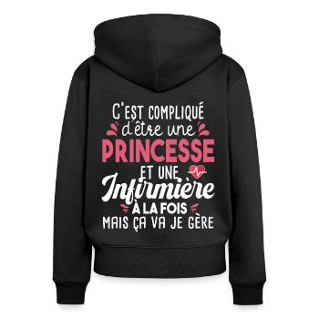 Infirmière Princesse Hôpital Soignante - Sweat à capuche zippé Premium bio Femme - noir - Dos - Julia (174cm)